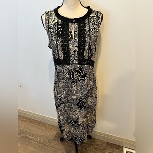 Holding Horses Anthropologie black and cream boho  fringe dress midi summer SZ 6